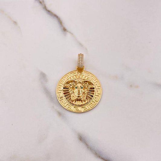 Dije Medalla Medusa Tribal 15.65gr / 4.5cm / Circones Blancos Verdes Oro Amarillo &