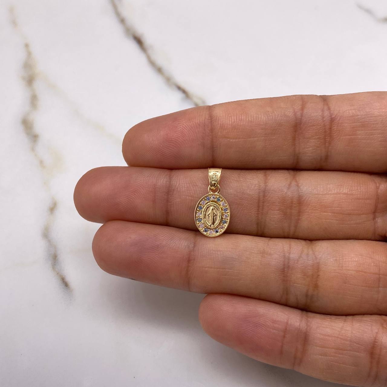 Dije Virgen Milagrosa 0.75gr / 1.7cm / Circones Rosados Azules Oro Amarillo $