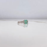 Anillo Solitario Doble Linea Cuadrado 2.69gr / T6 1/4 / Esmeralda 1.00 Qts Oro Blanco (Joya Oferta) &