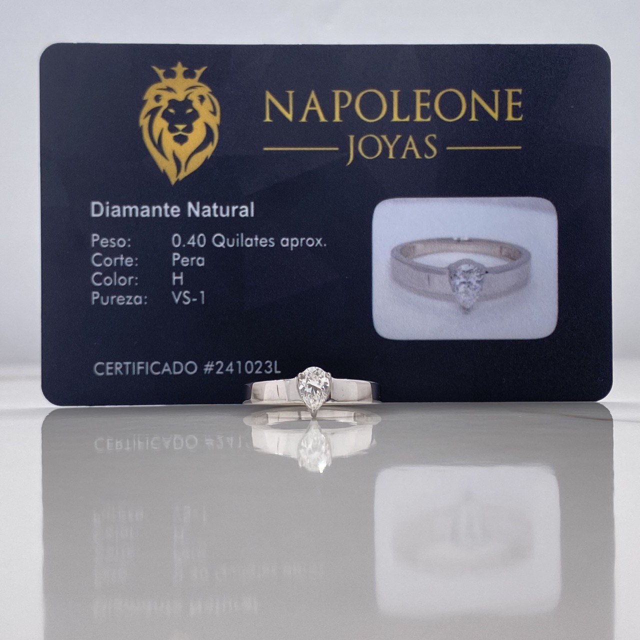 Anillo Solitario Pera 2.6gr / T6  / Diamante 0.40 Qts Oro Blanco (Joya) ©