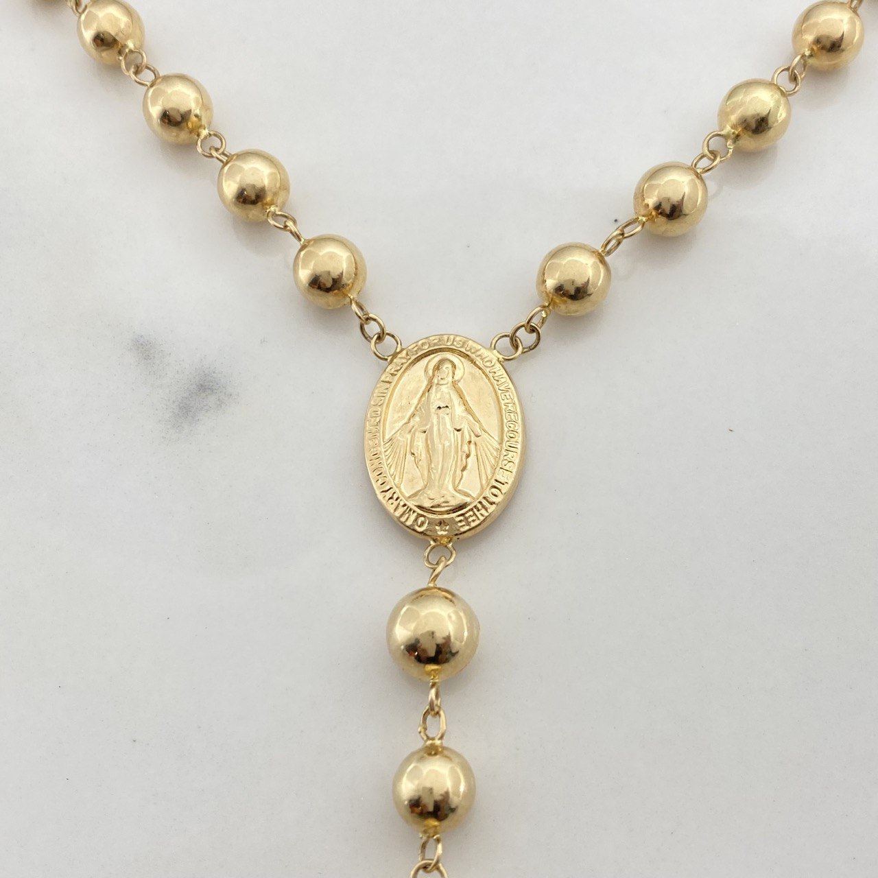 Rosario Virgen Milagrosa 17.55gr / 65cm / 6mm-7mm Bolas Lisas Oro Amarillo $