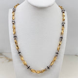 Cadena Rustica Espiga 52.10gr / 60cm / 5mm Barril Cauchos Negros Dos Oros Amarillo Blanco $