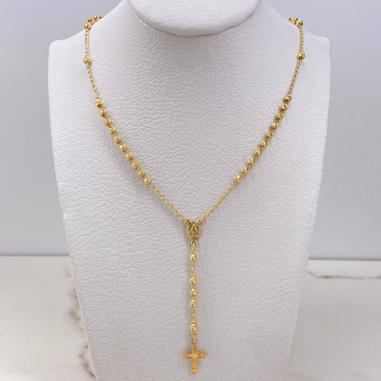 Rosario Virgen Milagrosa 6.4gr / 50cm / 3mm Bolas Diamantadas Oro Amarillo &
