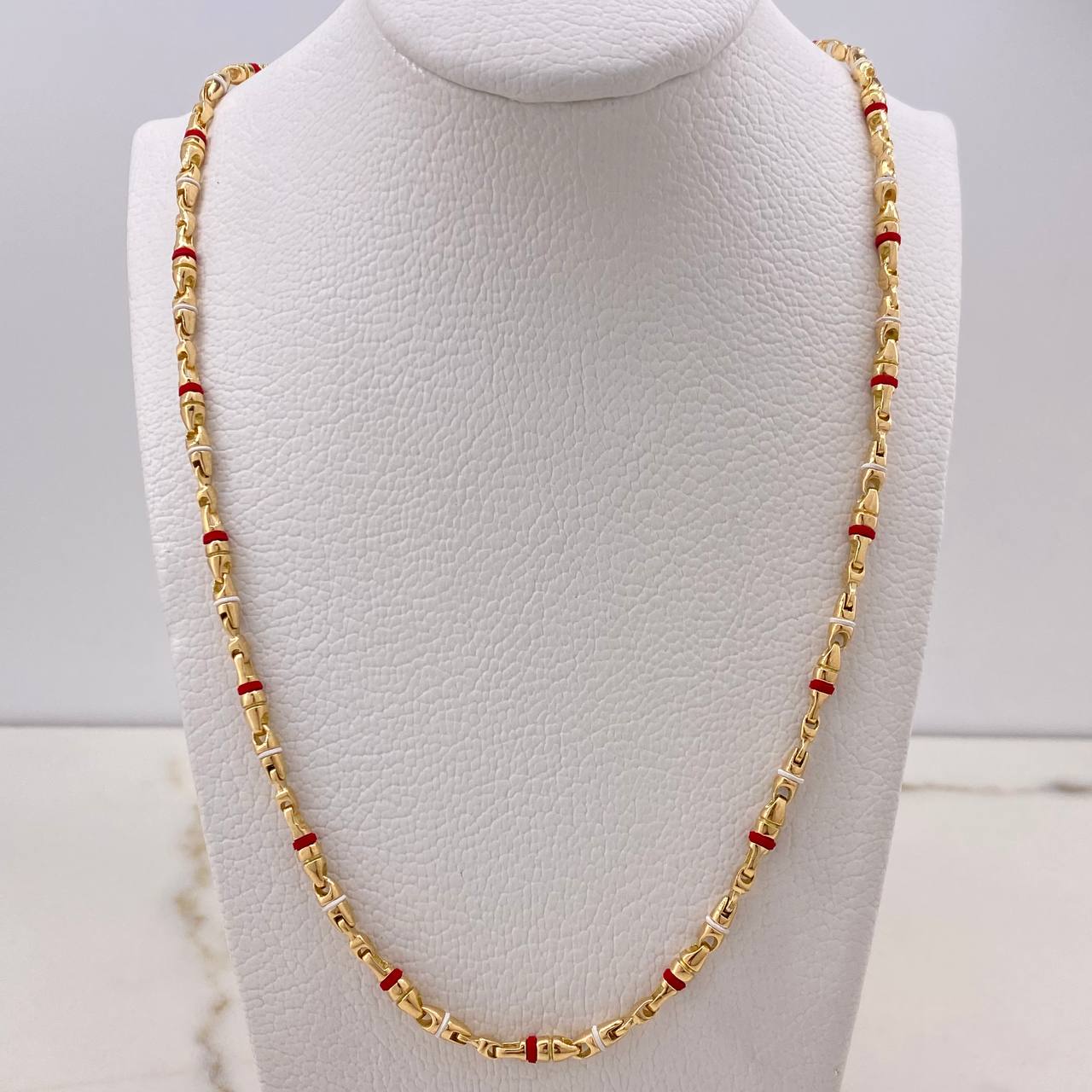 Cadena Rustica 37.55gr / 60cm / 3mm Cauchos Blancos Rojos Oro Amarillo $