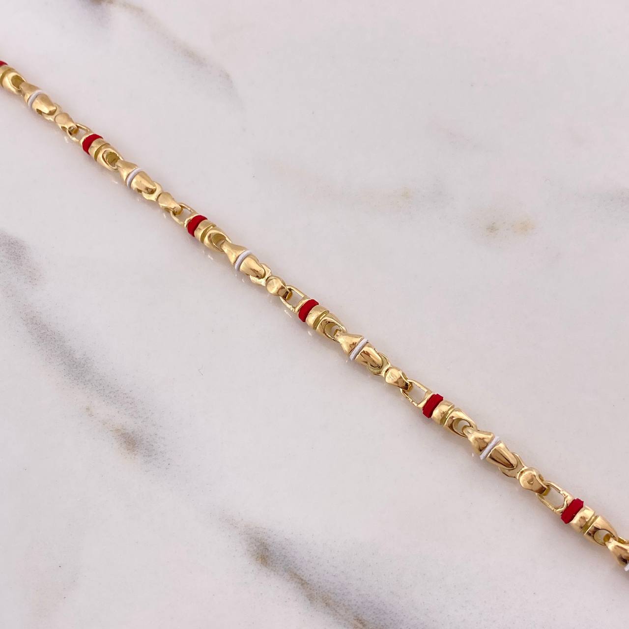 Cadena Rustica 37.55gr / 60cm / 3mm Cauchos Blancos Rojos Oro Amarillo $