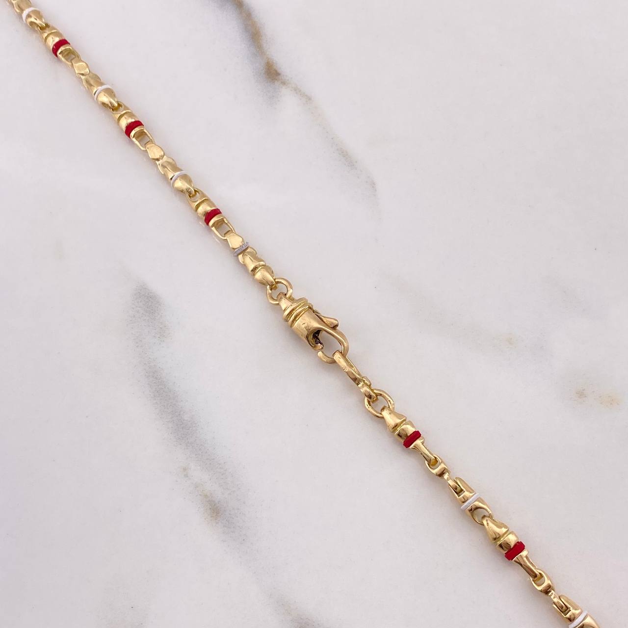 Cadena Rustica 37.55gr / 60cm / 3mm Cauchos Blancos Rojos Oro Amarillo $