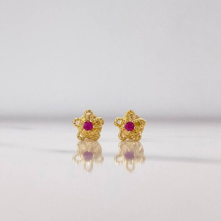 Topos Flor Silueta 0.95gr / Circon Fucsia Oro Amarillo $