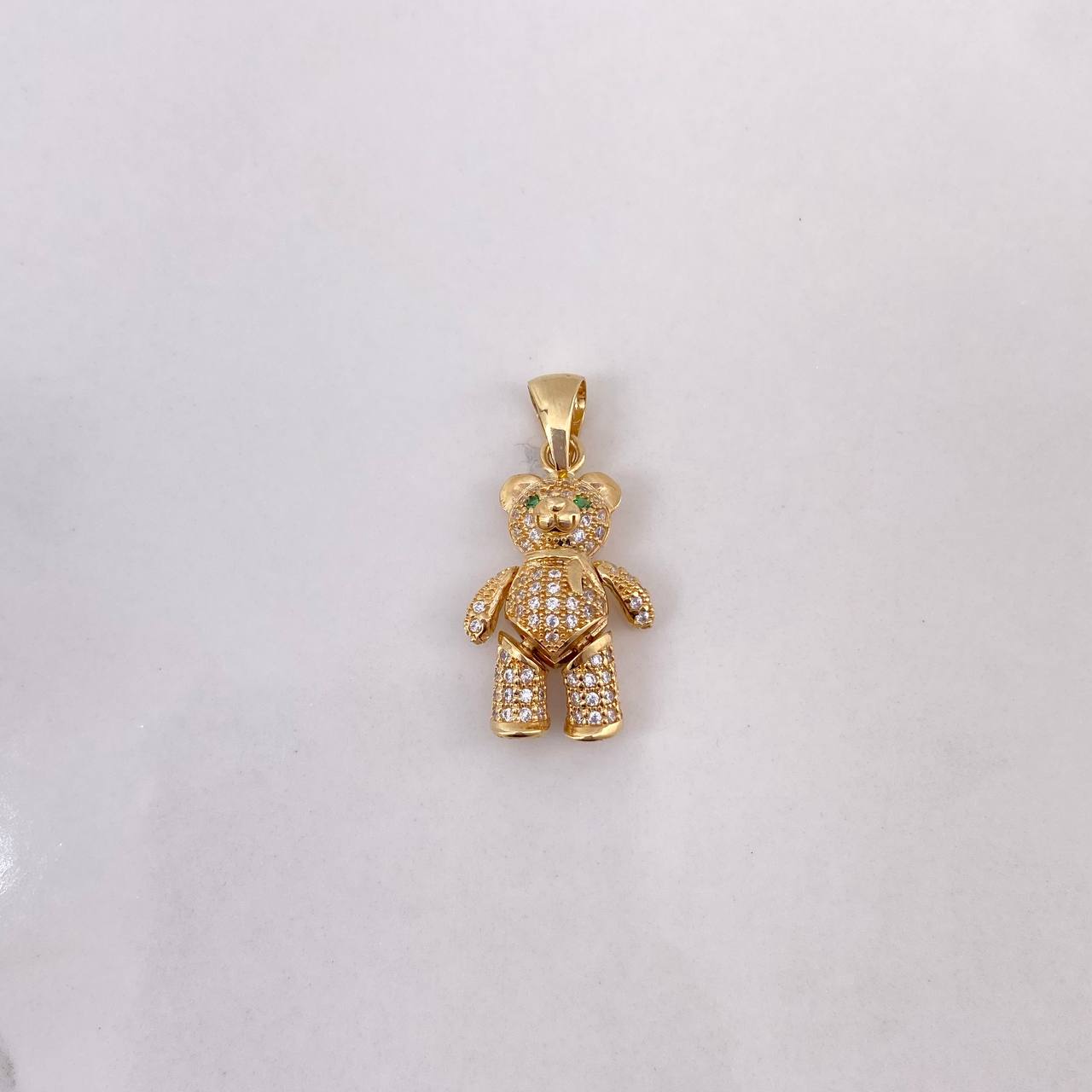 Dije Oso Articulado Bufanda 4.4gr / 3cm / Circones Blancos Verdes  Oro Amarillo &