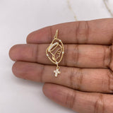Dije Rosario Virgen María 1.6gr / 3.5cm / Circones Blancos Oro Amarillo $