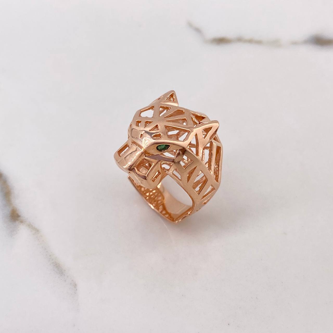 Anillo Pantera Filigrana 13.3gr / T10 1/4 / Circones Verdes Oro Rosa $
