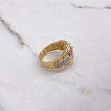 Anillo Correa Corona RX 11.4gr / T11 1/2 / Circones Blancos Tres Oros $