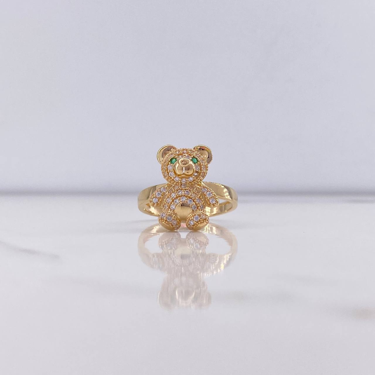 Anillo Oso 3.65gr / T7 1/2 / Circones Blancos Verdes Oro Amarillo $