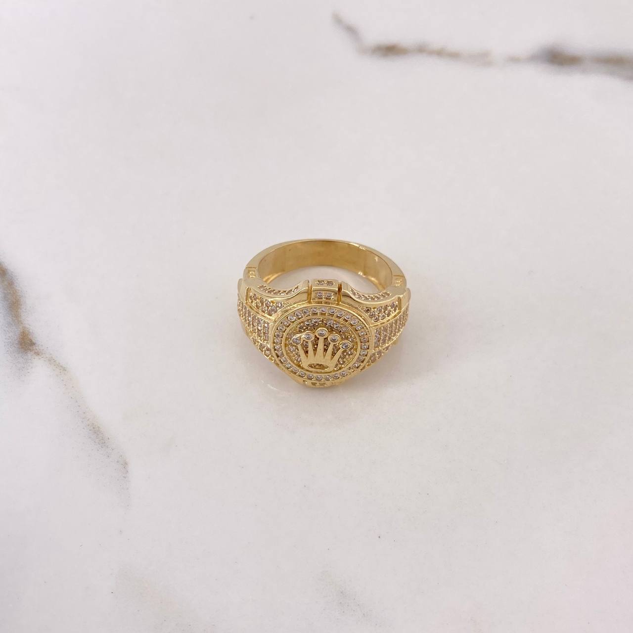 Anillo Correa Corona 12gr / T10 1/4 / Circones Blancos Oro Amarillo $