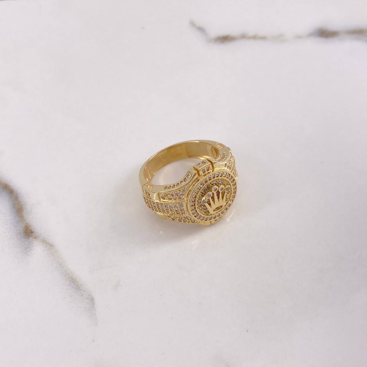 Anillo Correa Corona 12gr / T10 1/4 / Circones Blancos Oro Amarillo $