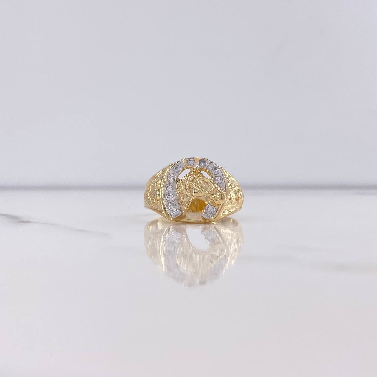 Anillo Herradura Caballo 6.05gr / T8 3/4 / Circones Blancos Dos Oros Amarillo Blanco $