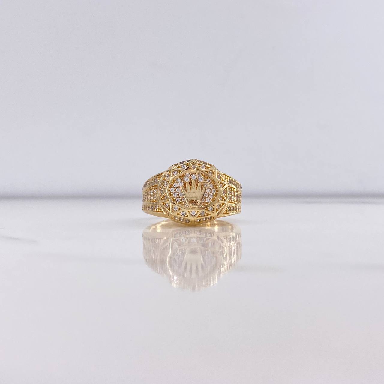 Anillo Corona RX 10gr / T9 1/4 / Triangulos Circones Blancos Oro Amarillo $
