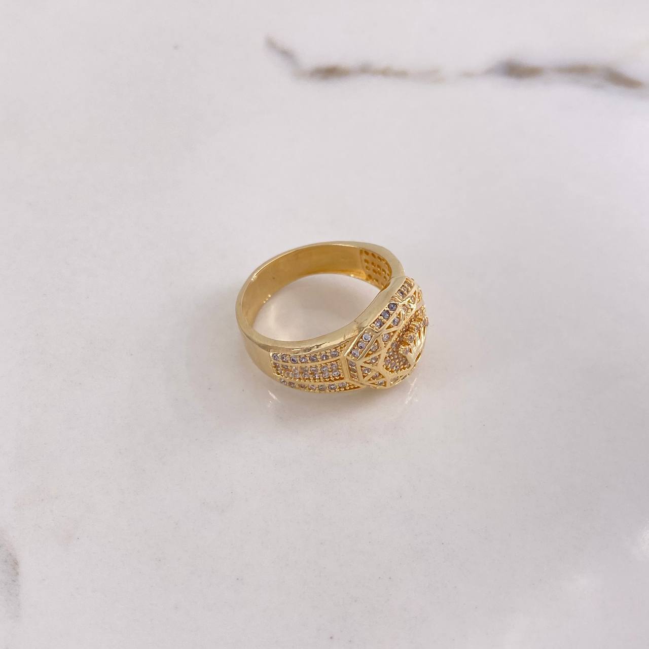 Anillo Corona RX 10gr / T9 1/4 / Triangulos Circones Blancos Oro Amarillo $