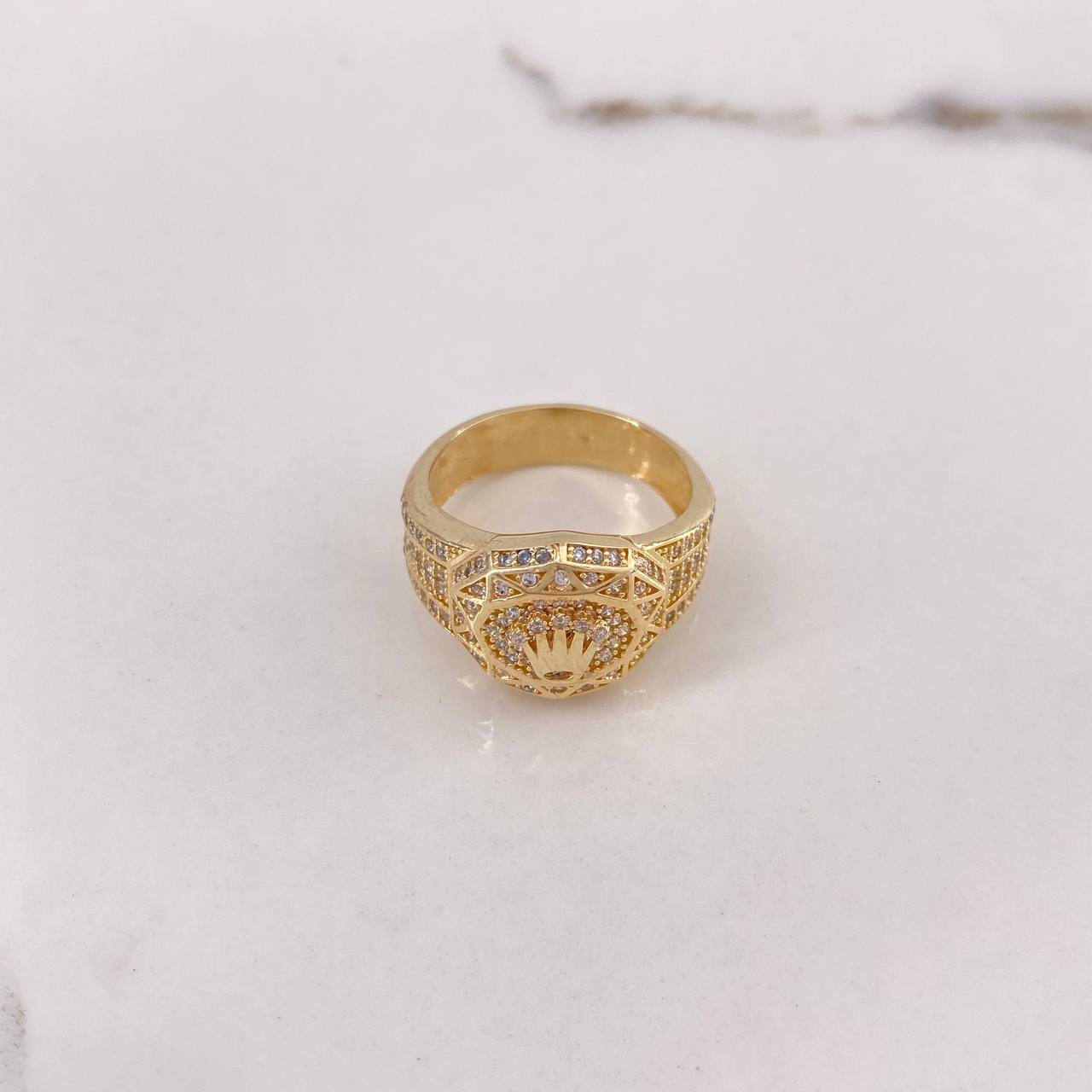 Anillo Corona RX 10gr / T9 1/4 / Triangulos Circones Blancos Oro Amarillo $