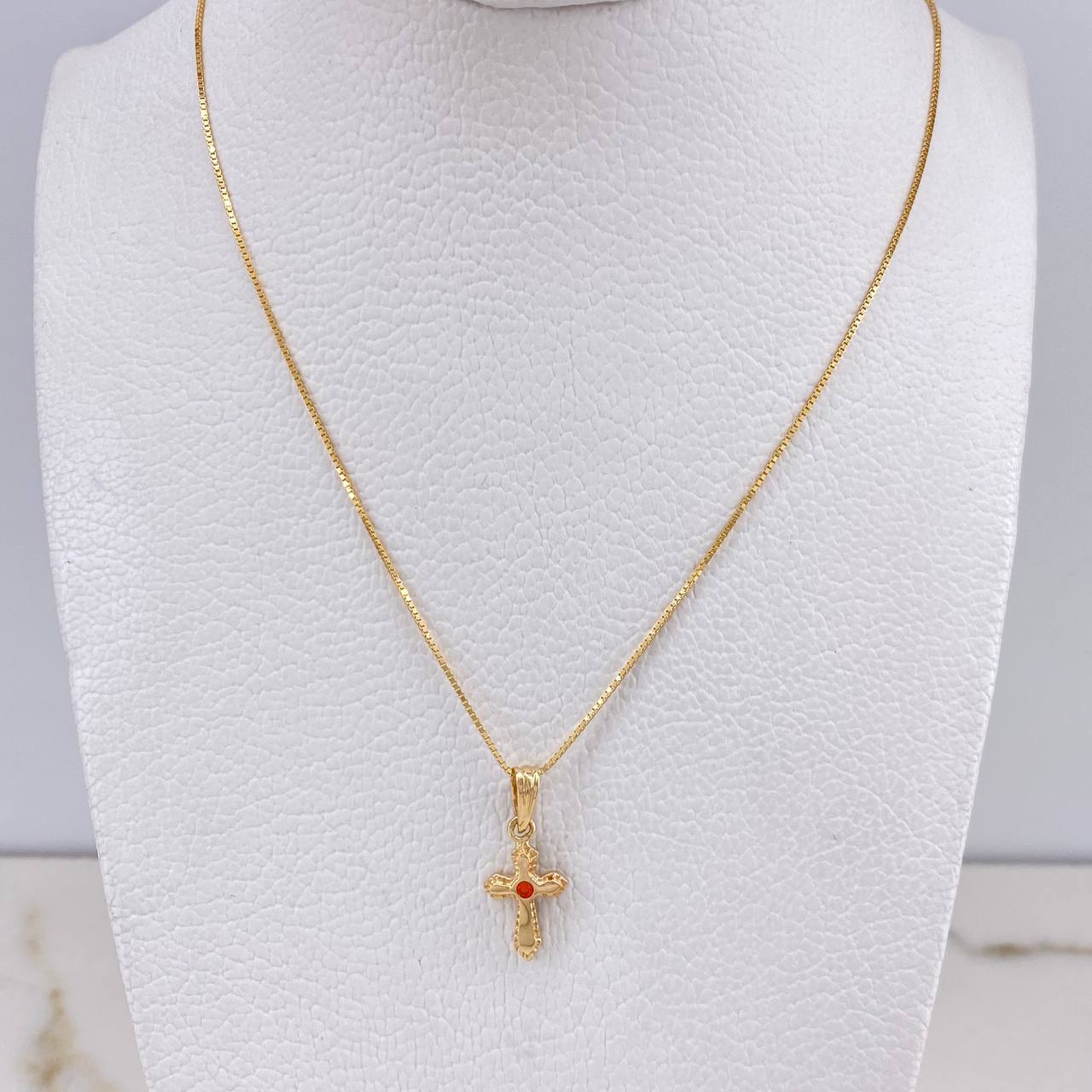 Cadena Veneciana 1.8gr / 50cm + Dije Cruz Circon Naranja 0.9gr / 2cm / Oro Amarillo (Oferta)