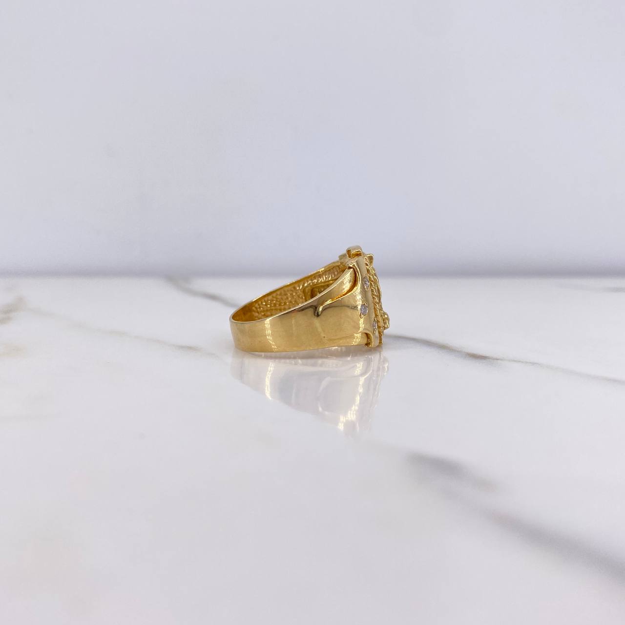 Anillo Virgen de Guadalupe 7.65gr / T 9 3/4 Circones Blancos Oro Amarillo &
