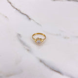Anillo Solitario Flor 1.3gr / T6 1/4 / Circones Blancos Oro Amarillo &