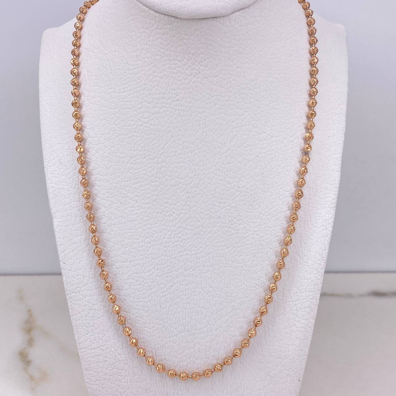 Cadena Militar 21.8gr / 70cm / 3mm Bolas Diamantadas Oro Rosa &