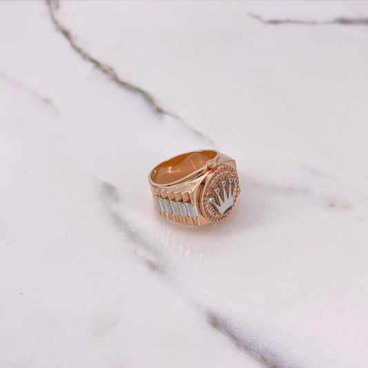 Anillo Correa Corona 13.05gr / T9 1/2 / Circones Blancos Dos Oros Blanco Rosa &