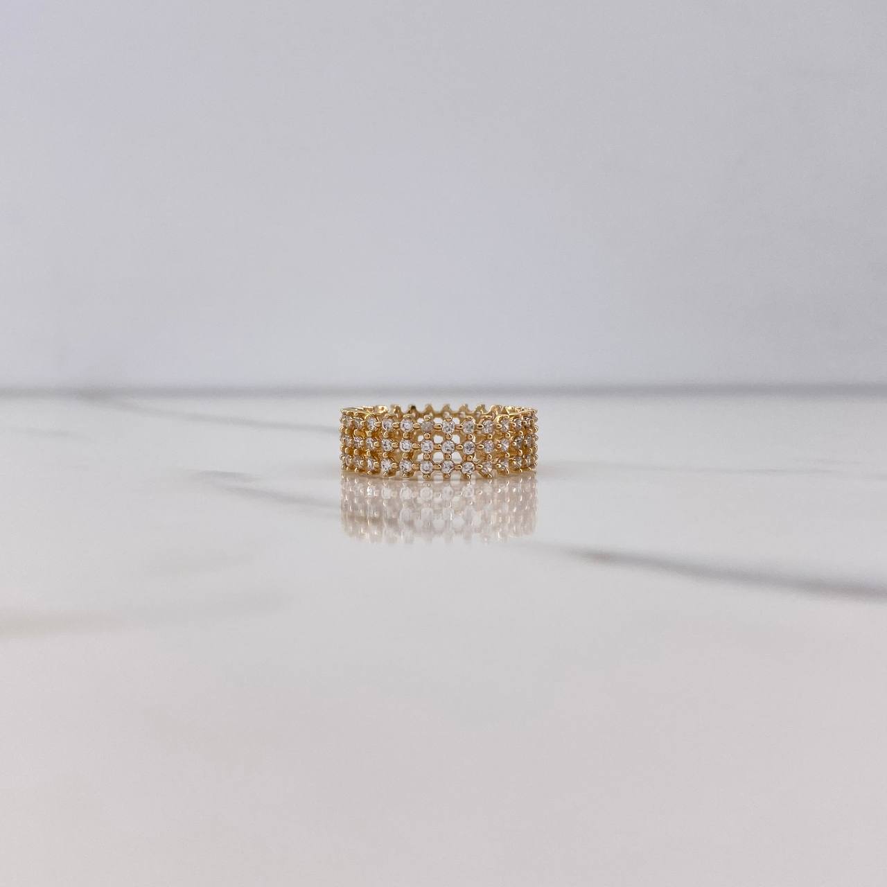 Anillo Argolla Tres Lineas 3.4gr / T6 1/4 / Circones Blancos Oro Amarillo $