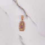 Dije Virgen Guadalupe 3.55gr / 3.3cm / Circones Verdes Fucsias Blancos Oro Rosa $