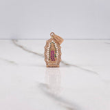Dije Virgen Guadalupe 3.55gr / 3.3cm / Circones Verdes Fucsias Blancos Oro Rosa $