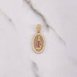 Dije Virgen Guadalupe 3.85gr / 3.3cm / Circones Verdes Fucsias Blancos Oro Amarillo $