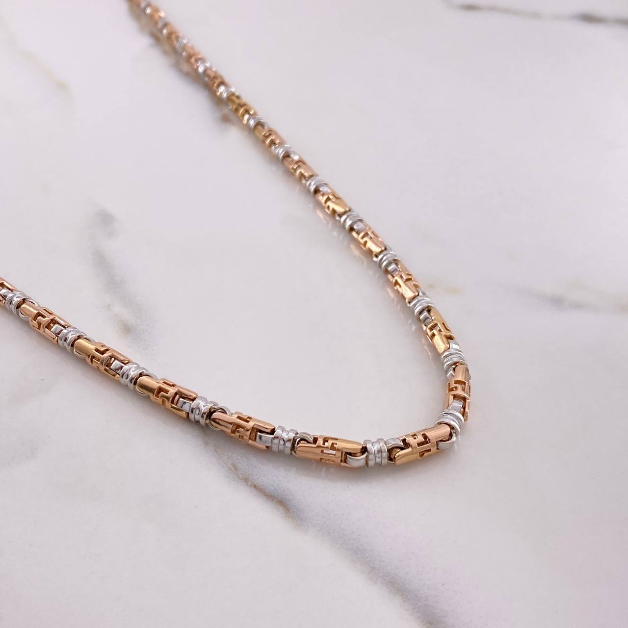 Cadena Rustica 70gr / 70cm / 4mm Tribal Dos Oros Blanco Rosa $