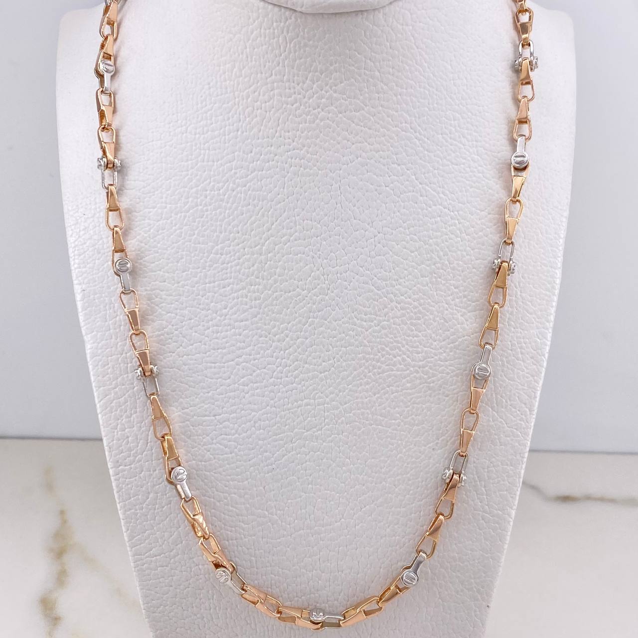 Cadena Rustica Tornillos 40.9gr / 70cm / 4mm Dos Oros Blanco Rosa $