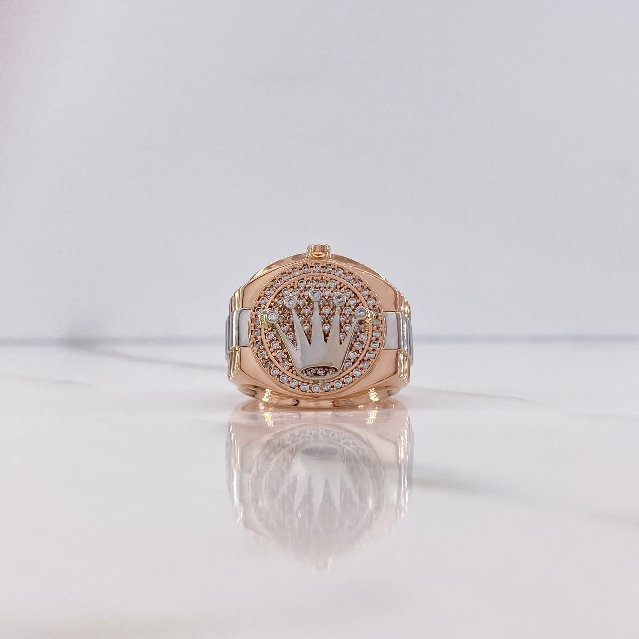 Anillo Corona RX 10.8gr / T9 / Circones Blancos Dos Oros Blanco Rosa $