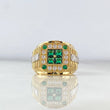 Anillo Cuadrado Texturizado 8.4gr / T10 3/4 / Circones Verdes Blancos Dos Oros Amarillo Blanco $