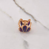 Anillo Rana 7.3gr / T6 1/2 / Circones Fucsias Azules Negros Oro Rosa $