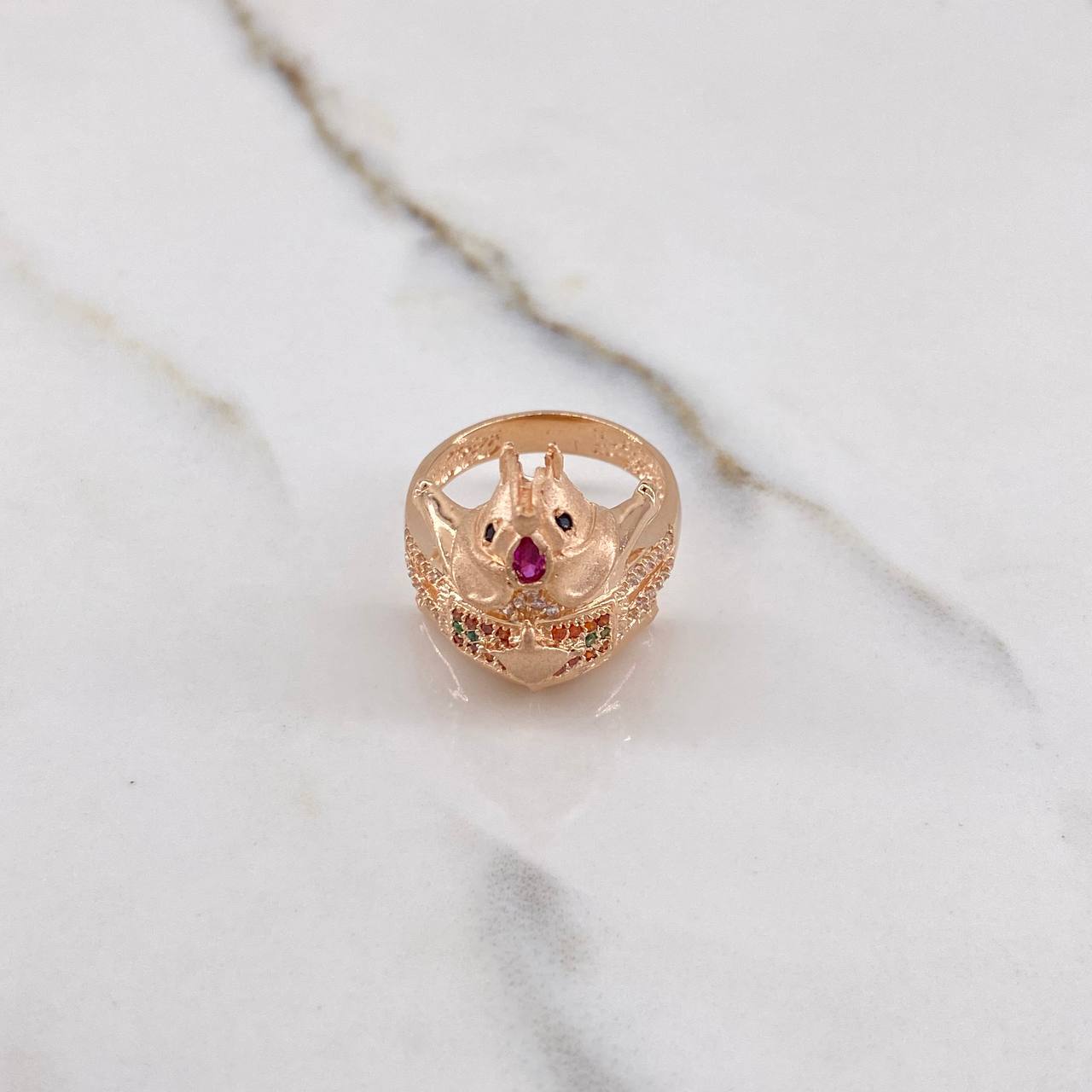 Anillo Elefante 7.45gr / T7 3/4 / Circones Colores Oro Rosa $