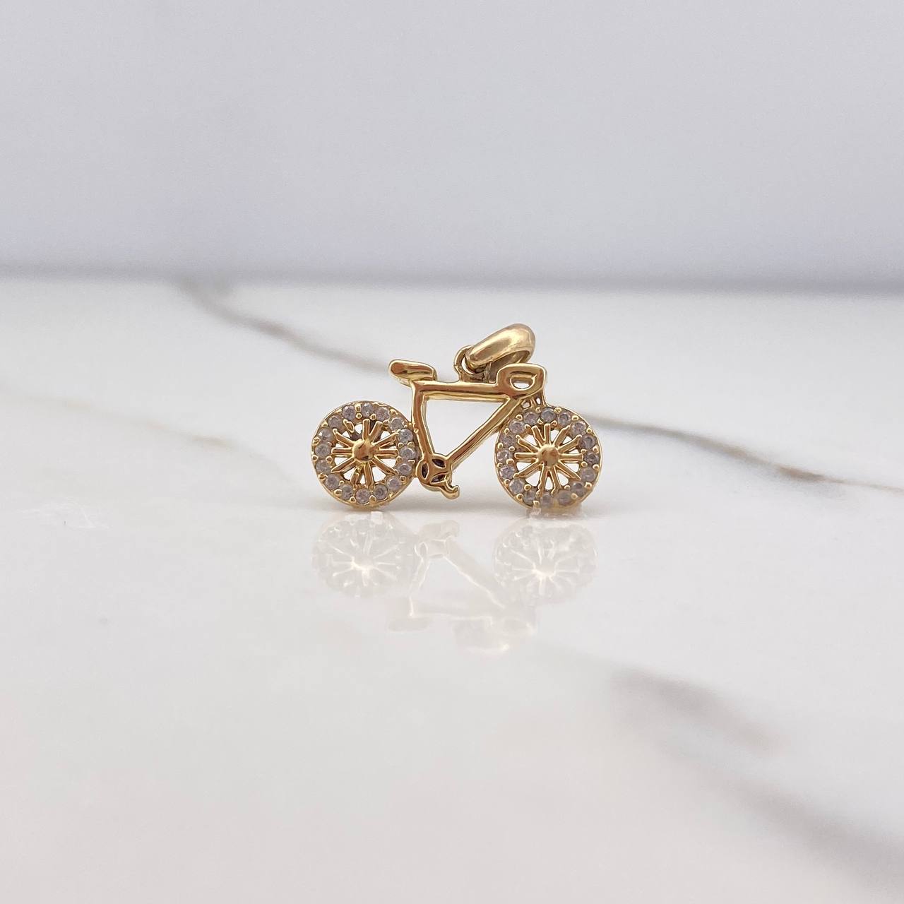 Dije Bicicleta 1.9gr / 1.9cm / Circones Blancos Oro Amarillo &