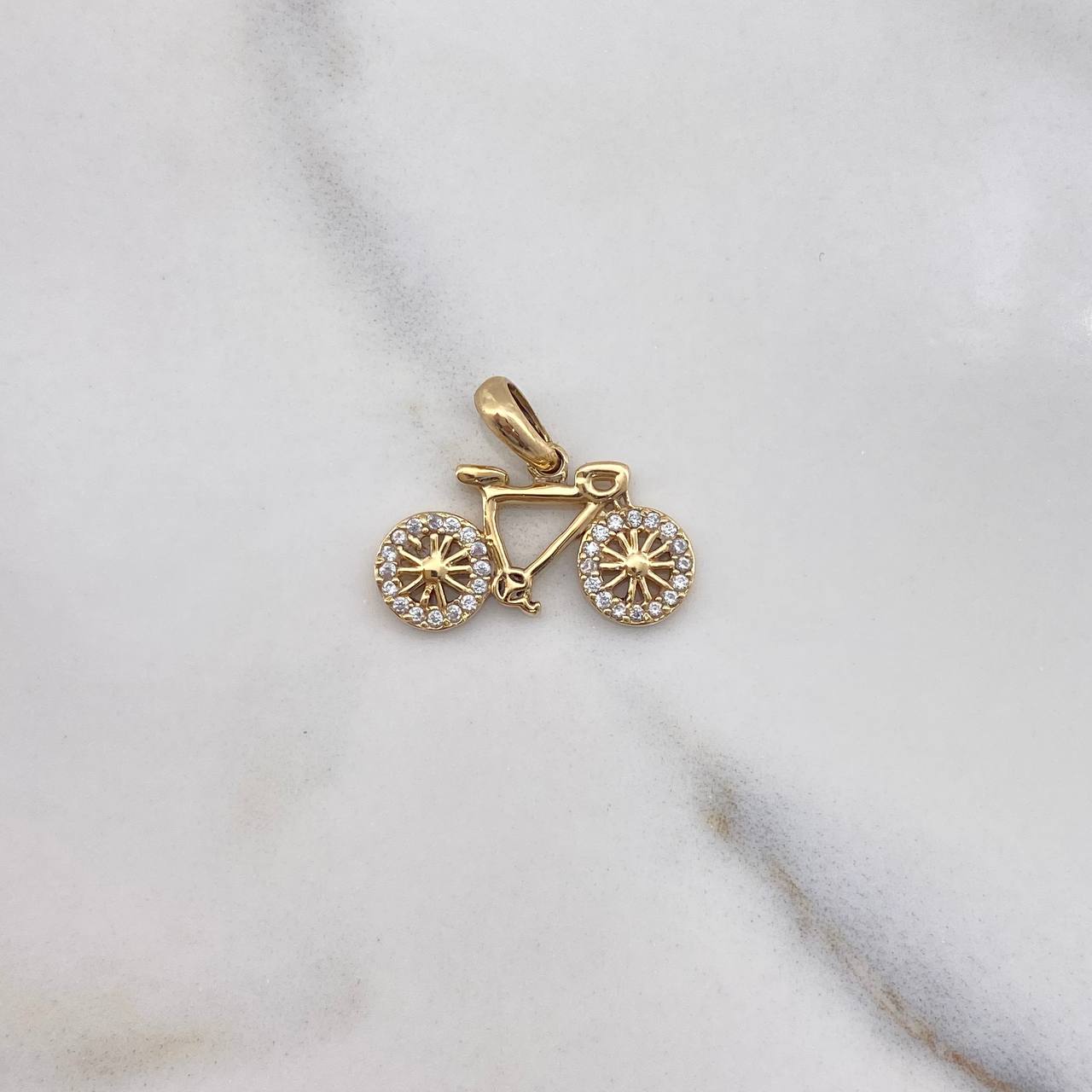 Dije Bicicleta 1.9gr / 1.9cm / Circones Blancos Oro Amarillo &