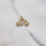 Dije Bicicleta 1.9gr / 1.9cm / Circones Blancos Oro Amarillo &