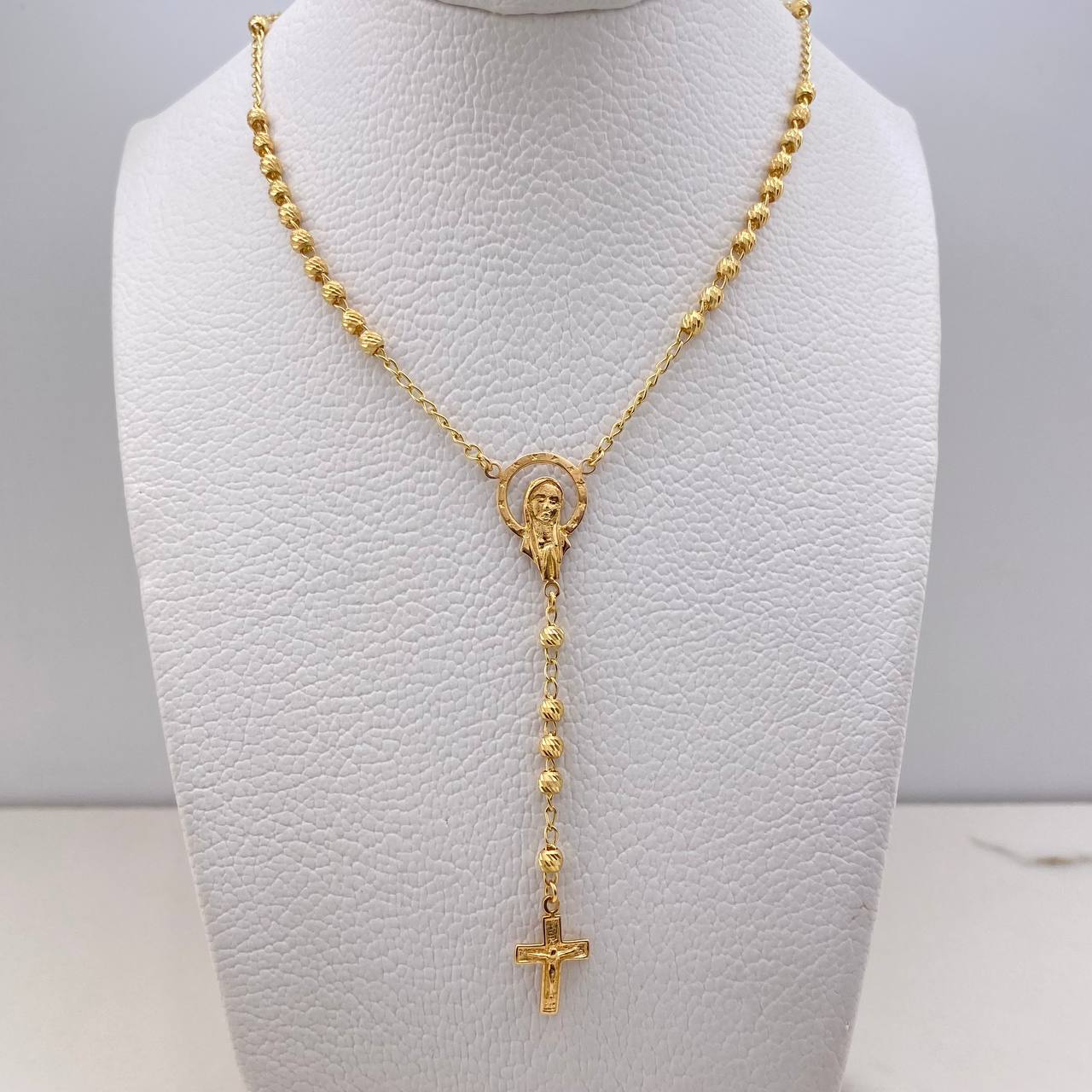 Rosario Virgen María 6.95gr / 50cm / 3mm Bolas Diamantadas Oro Amarillo $