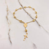 Pulso Denario Virgen Milagrosa 4.6gr / 20cm / 5mm Bolas Diamantadas Cruz Cristo Oro Amarillo $
