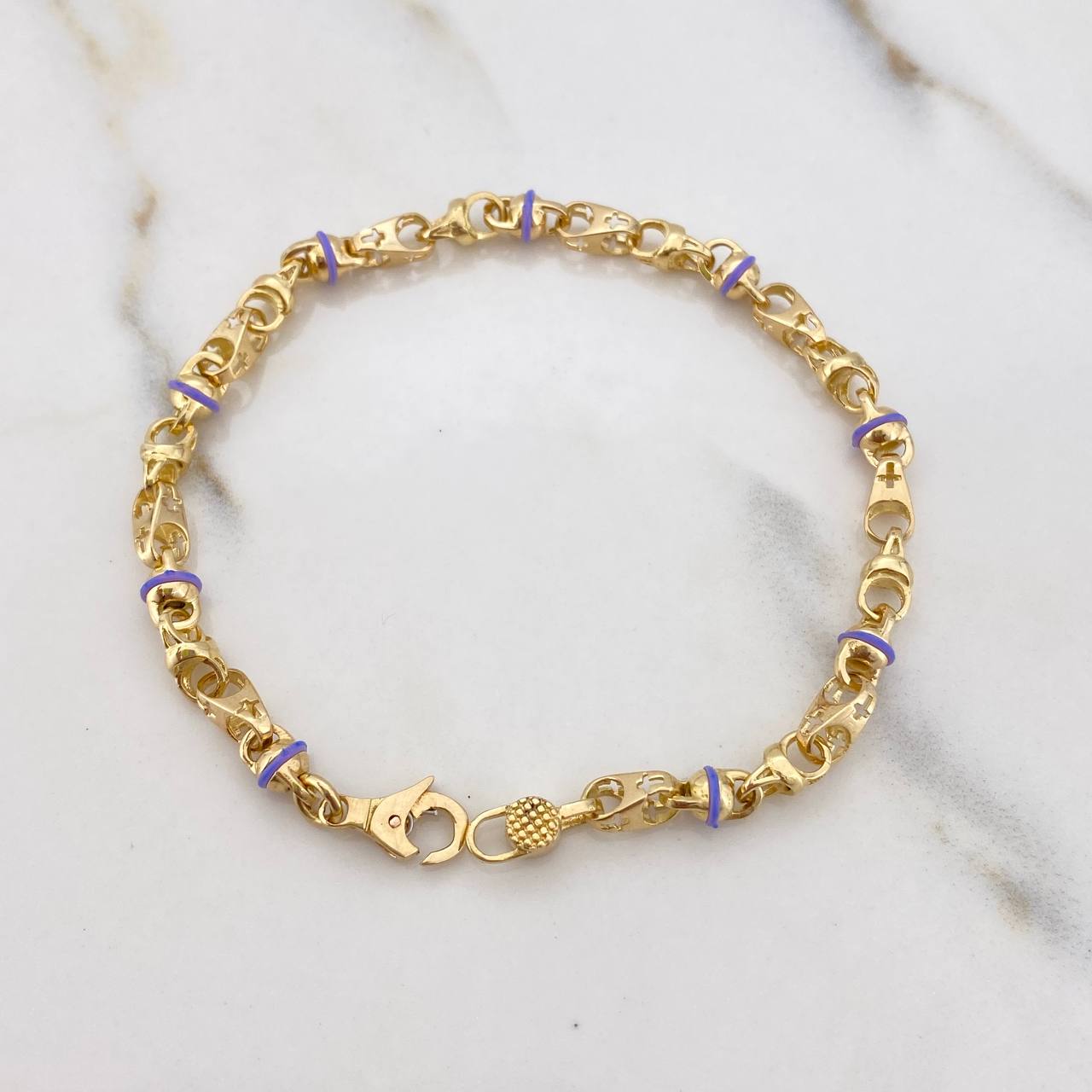 Pulso Rustica Espiga 10gr / 19cm / Bolas Cauchos Lila Oro Amarillo $