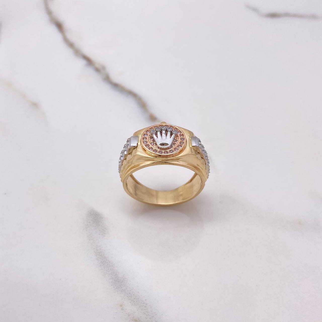 Anillo Correa Corona RX 8.2gr / T9 1/4 / Circones Blancos Tres Oros $