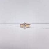 Anillo Solitario Puente 2.45gr / T7 / Circones Blancos Dos Oros Amarillo Blanco &