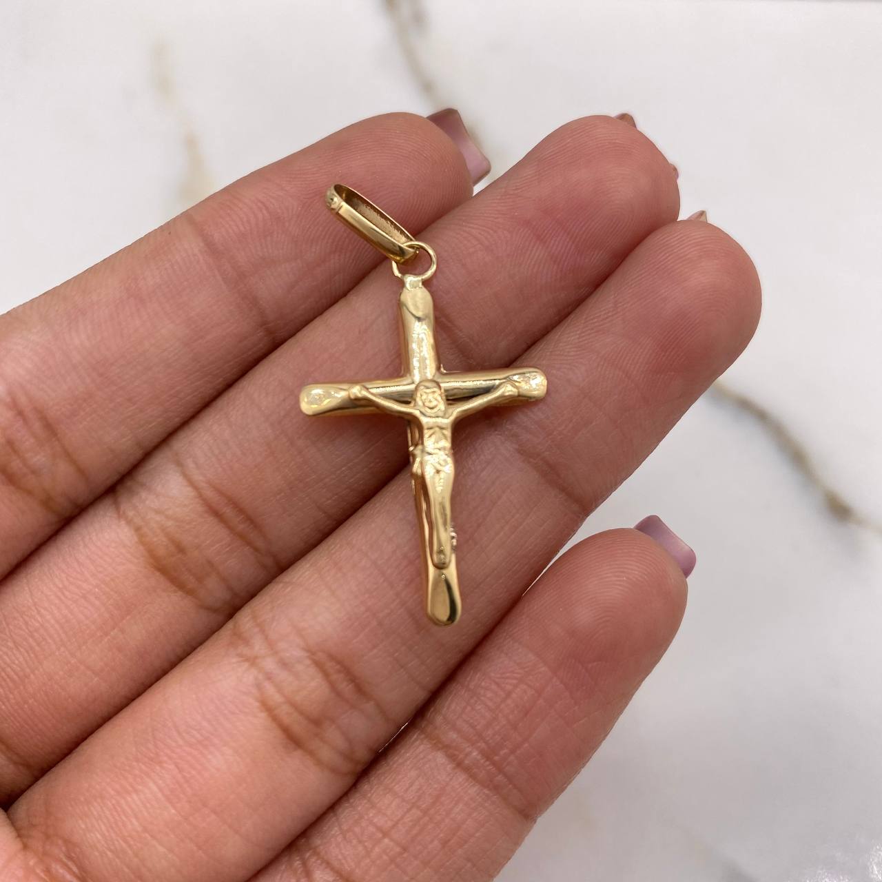Dije Cruz Cristo 1.1gr / 3.5cm / Puntas Planas Oro Amarillo &