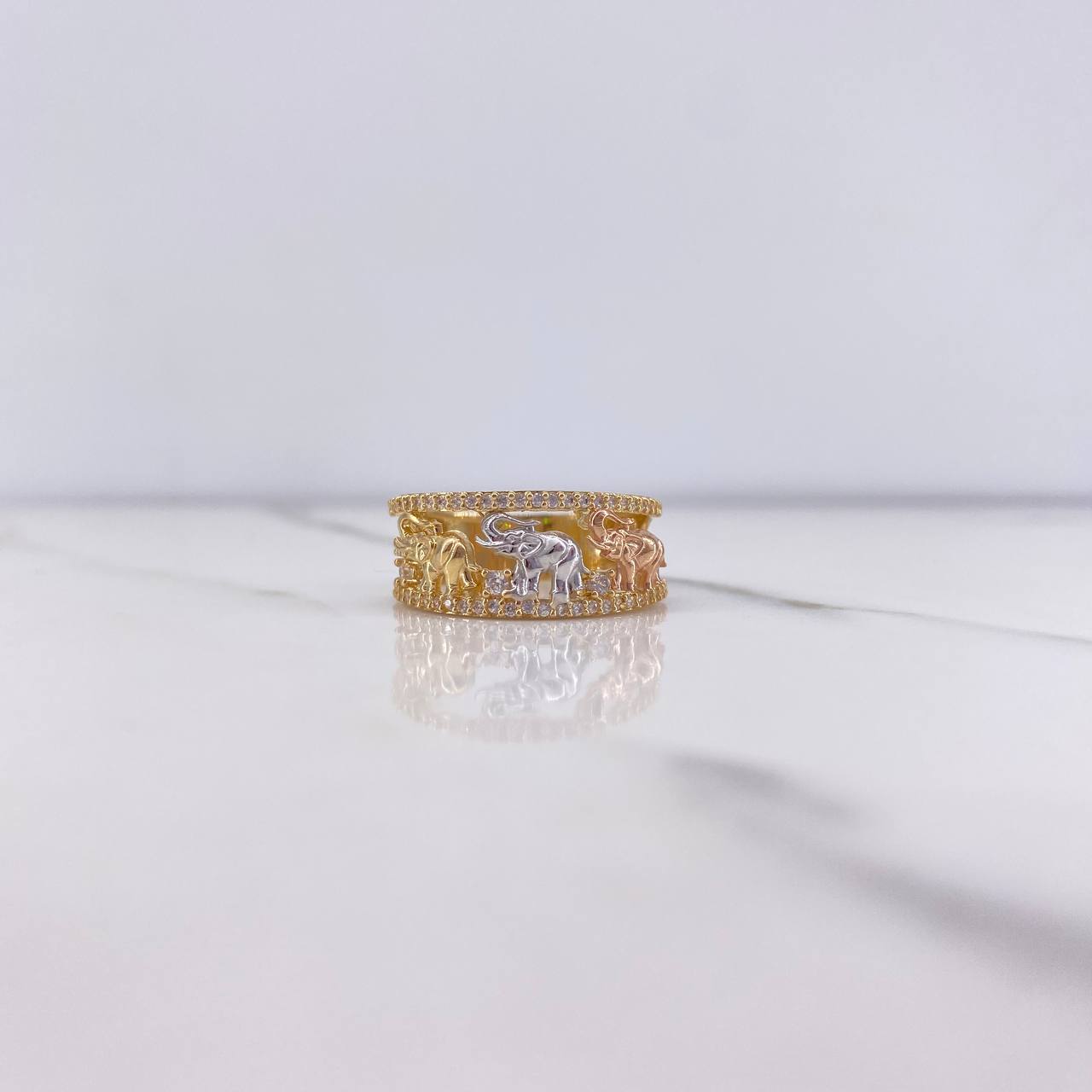 Anillo Tres Elefantes 4.95gr / T7 3/4 / Circones Blancos Tres Oros &