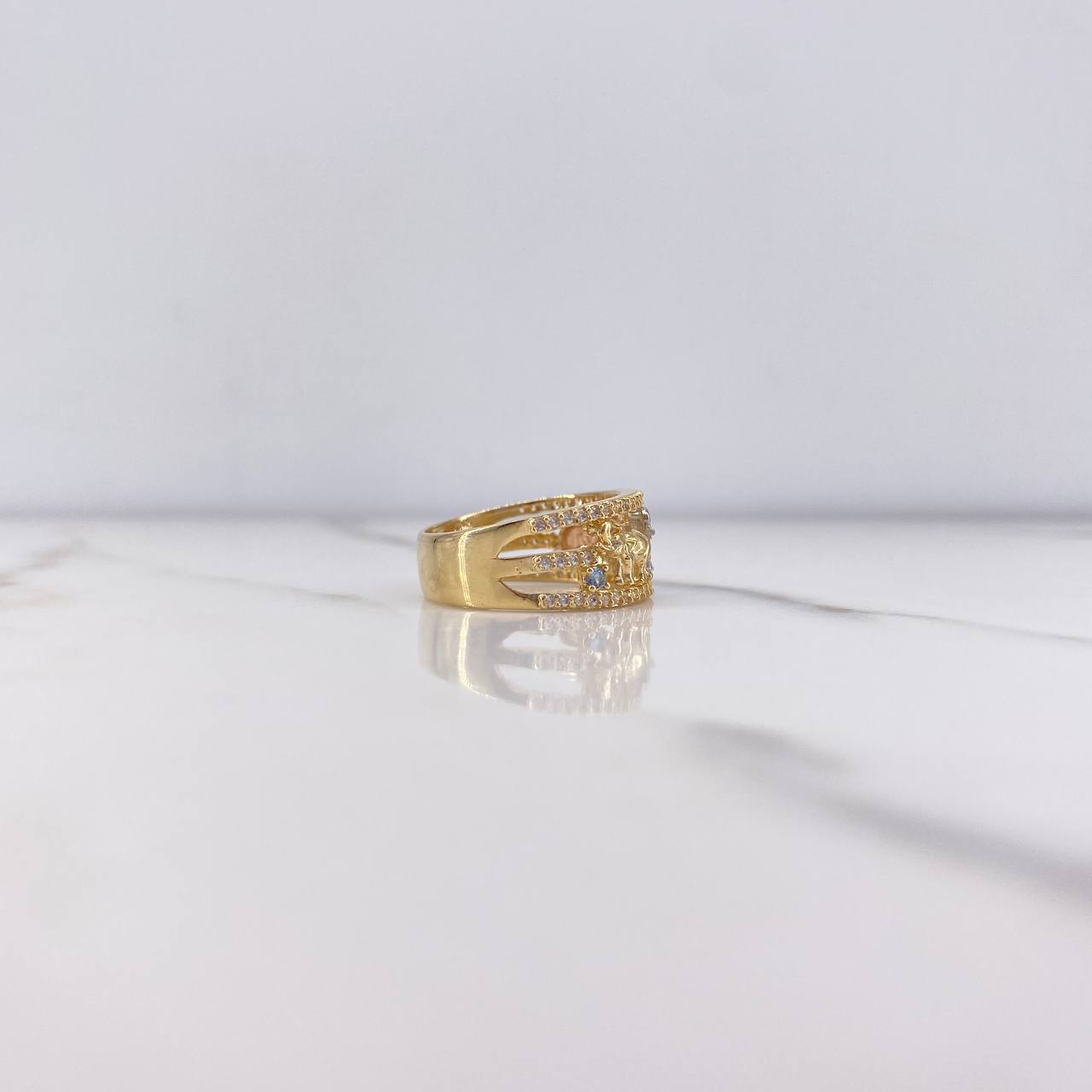 Anillo Tres Elefantes 4.95gr / T7 / Circones Blancos Celeste Morado Rosado Tres Oros &