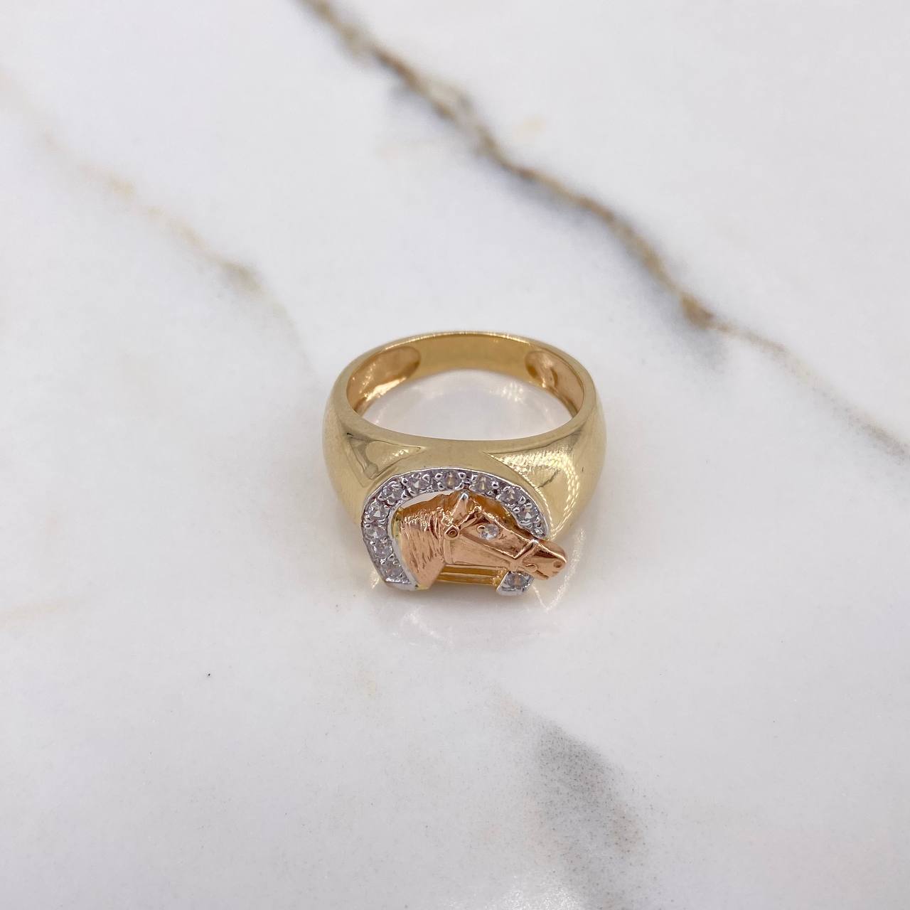 Anillo Herradura Caballo 7.9gr / T8 3/4 / Circones Blancos Tres Oros &