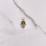 Dije Mano Hamsa 1.1gr / 2.1cm / Circones Negros Oro Amarillo $